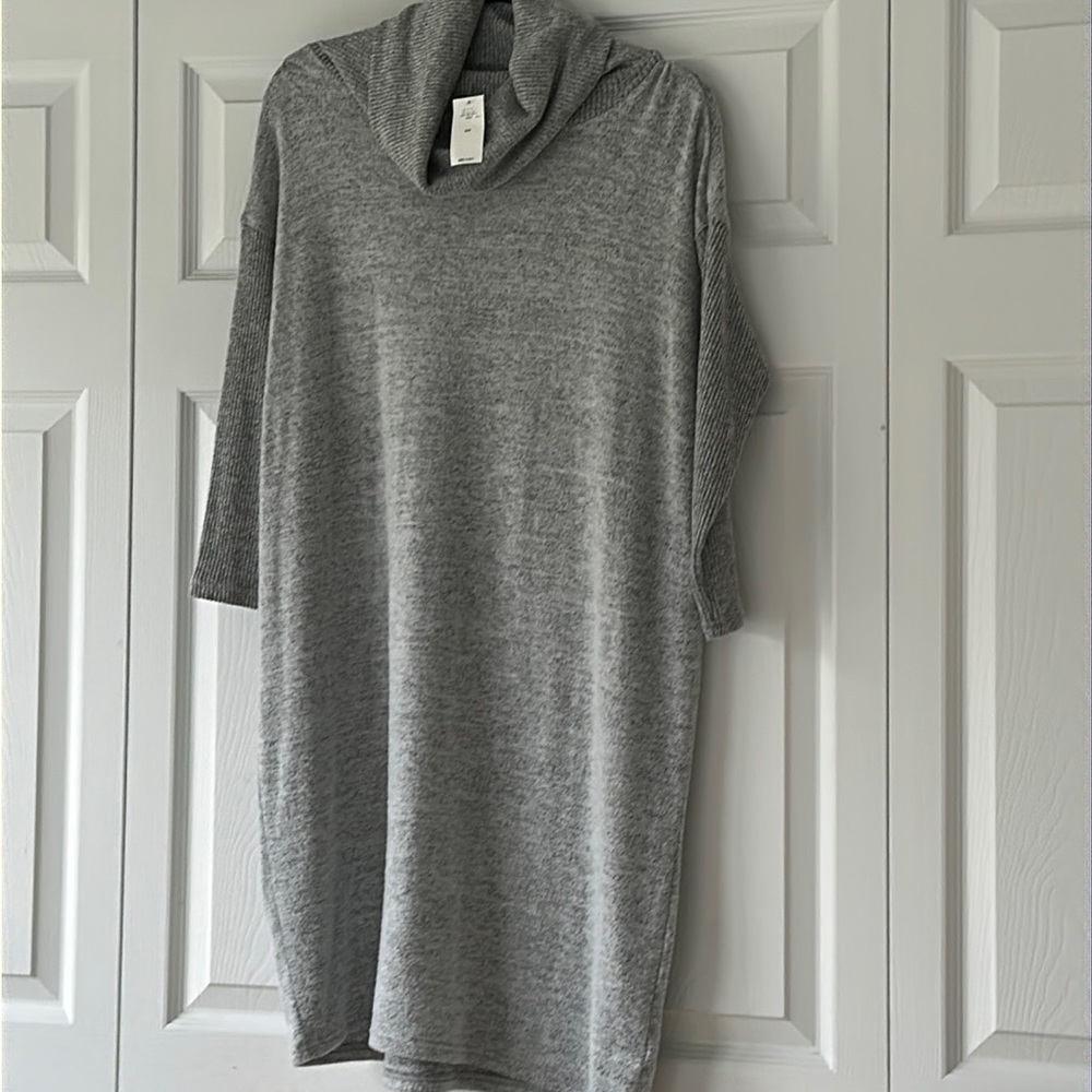 Cowlneck 3/4 Sleeve Heather  Grey Sweater Dress
